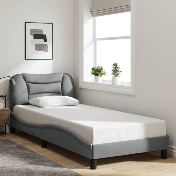 vidaXL Bed Frame with LED without Mattress "Hvar" Light Grey 80x200 cm Fabric