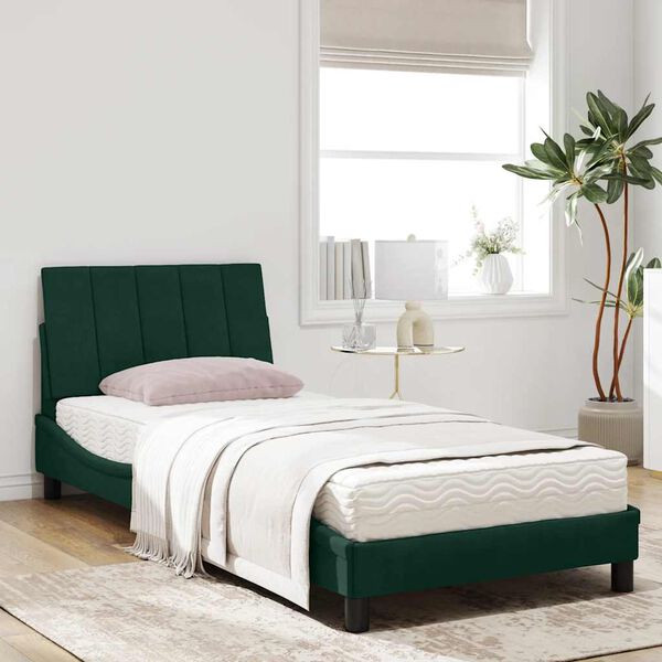 vidaXL Bed with Mattress "Hanko" Dark Green 90x200 cm Velvet