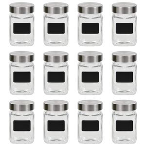 vidaXL F&ouml;rvaringsburkar i glas med etiketter 12 st 300 ml