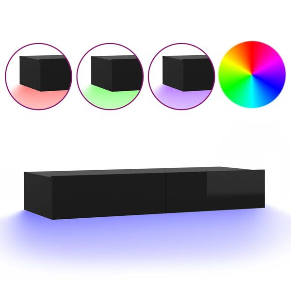 vidaXL TV-b&auml;nk med LED-belysning svart h&ouml;gglans 90x35x15,5 cm