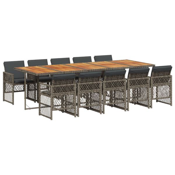 vidaXL Matgrupp f&ouml;r tr&auml;dg&aring;rden med dynor 11 delar gr&aring; konstrotting