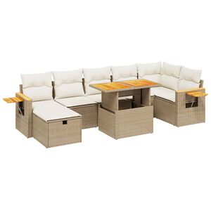 vidaXL Matgrupp f&ouml;r tr&auml;dg&aring;rden med dynor 8 delar beige konstrotting
