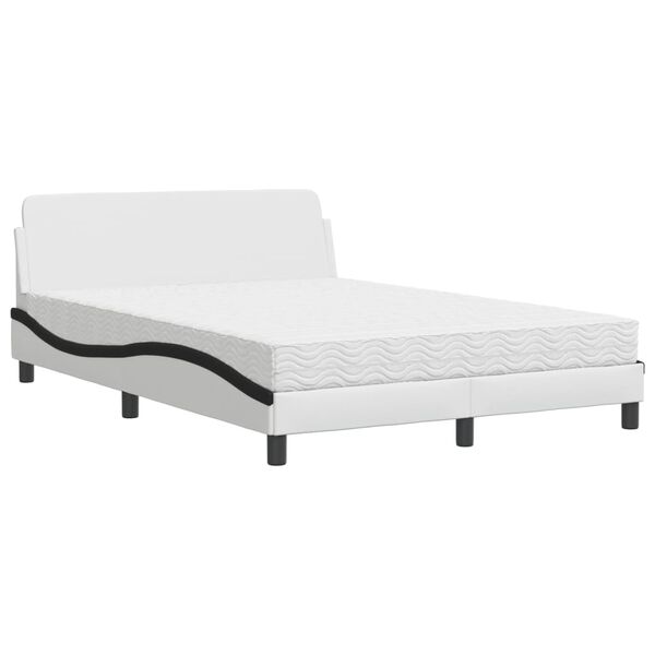 vidaXL Bed with Mattress "Dover" White and Black 140x200 cm Faux Leather