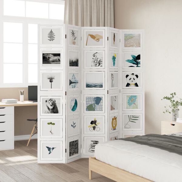 vidaXL Rumsavdelare 5 paneler vit massivt kejsartr&auml;