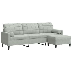 vidaXL 3-sitssoffa med fotpall ljusgr&aring; 210 cm sammet