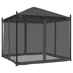 vidaXL Paviljong med n&auml;tv&auml;ggar antracit 2,93x2,93 m st&aring;l