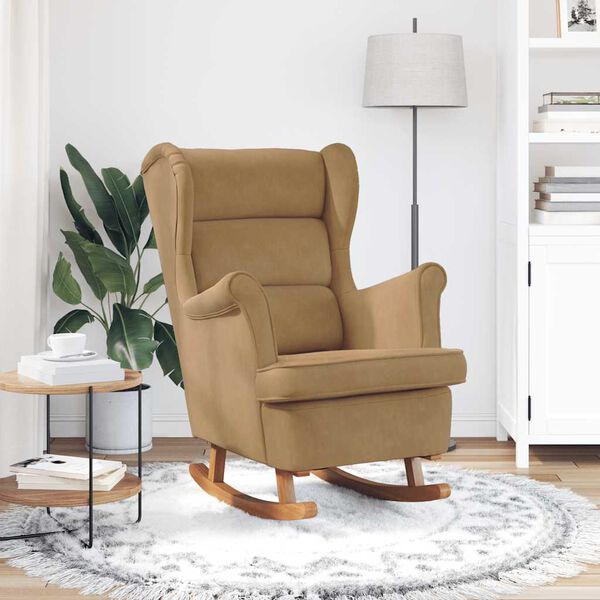 vidaXL Gungstol med ryggst&ouml;d Brun sammet och massivt tr&auml;