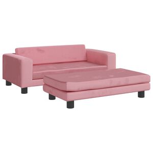 vidaXL Barnsoffa med fotpall rosa 100x50x30 cm sammet