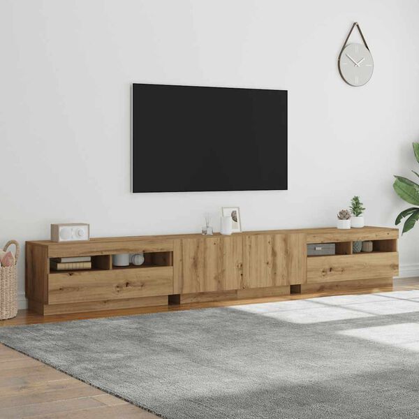 vidaXL TV-b&auml;nk med LED-lampor artisan ek 260x35x40 cm konstruerat tr&auml;