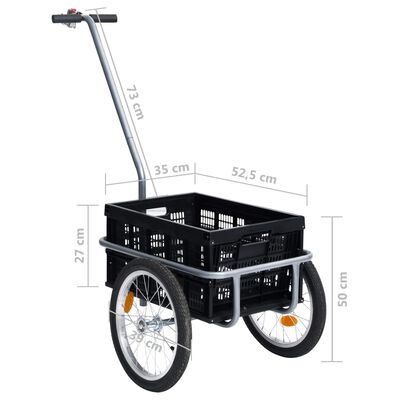 vidaXL Cykelvagn med 50 L hopfällbar transportlåda svart 60 kg