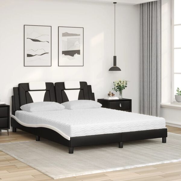 vidaXL Bed "Viana" with Mattress Black and White 160x200 cm Faux Leather