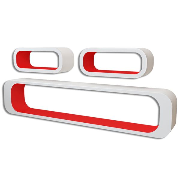 vidaXL V&auml;gghyllor i MDF 3 st rundad kubform vit/r&ouml;d