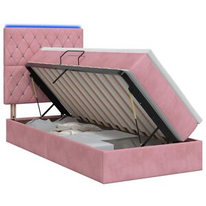 vidaXL LED f&ouml;rvaringss&auml;ng med madrass Rosa 100 x 200 cm Sammet