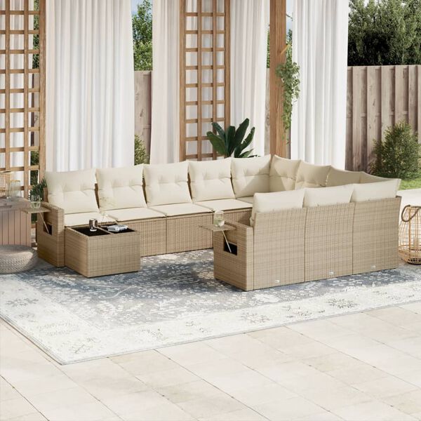 vidaXL Loungegrupp f&ouml;r tr&auml;dg&aring;rden m. dynor 11 delar beige konstrotting