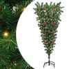 vidaXL Upp-och-ned konstgjord f&ouml;rbelyst julgran med bollar Gr&ouml;n 120 cm