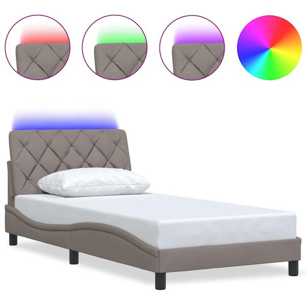 vidaXL Bed Frame with LED without Mattress Taupe 100x200 cm Fabric