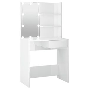 vidaXL Sminkbord med LED vit h&ouml;gglans 74,5x40x141 cm