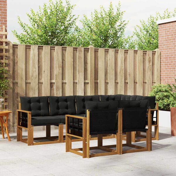 vidaXL Utomhussoffset med kudde 7 pcs Naturlig och svart