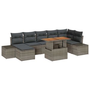 vidaXL Tr&auml;dg&aring;rdsoffset med lagring 8 pcs Gr&aring; Poly rattan