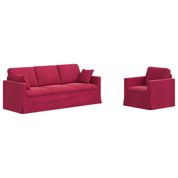 vidaXL Soffa 2 pcs Vinr&ouml;d 198 x 78 x 80 cm Sammet