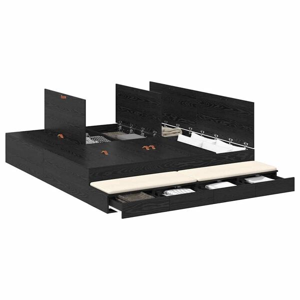 vidaXL Förvaringssängram med låda Svart Ek 180 cm Konstruerat trä