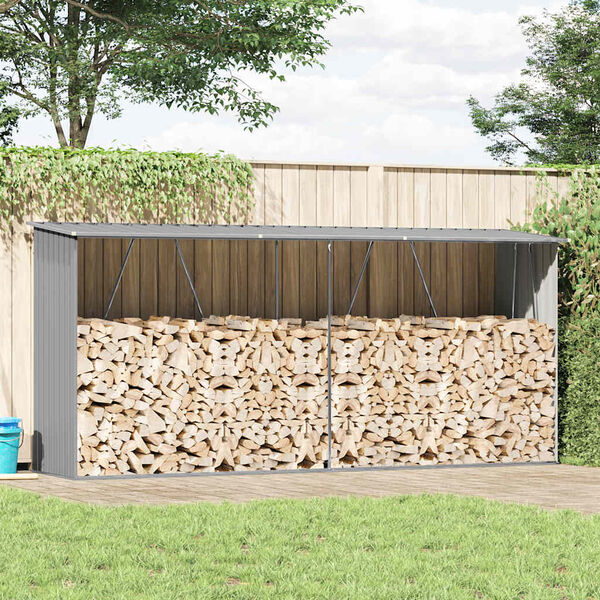 vidaXL Vedskjul i galvaniserat stål 330x84x152 cm grå