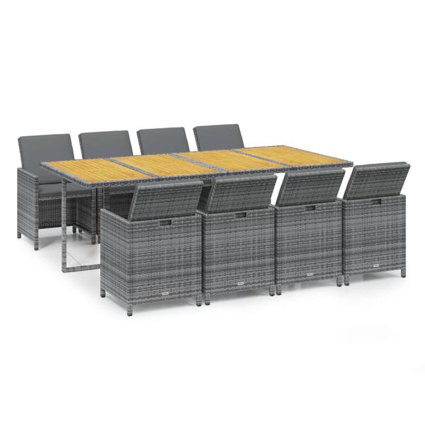 vidaXL Matgrupp f&ouml;r tr&auml;dg&aring;rden med dynor 9 delar konstrotting gr&aring;