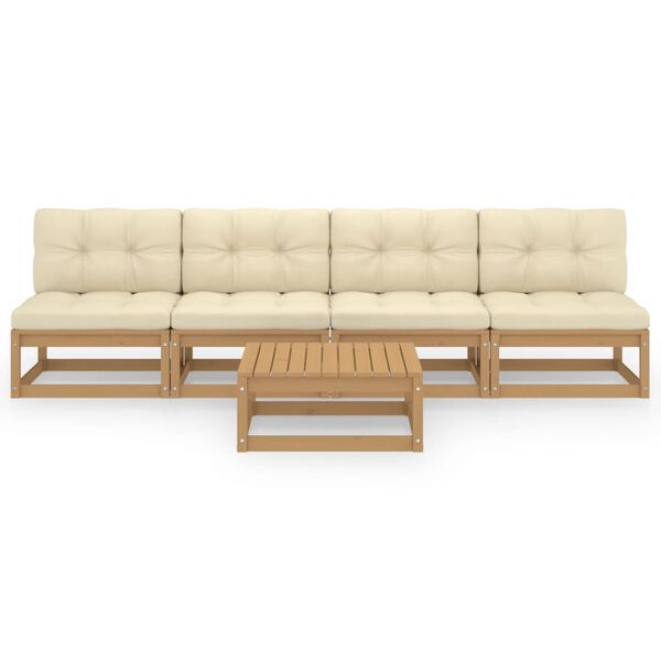 vidaXL Loungegrupp med dynor 5 delar massiv furu