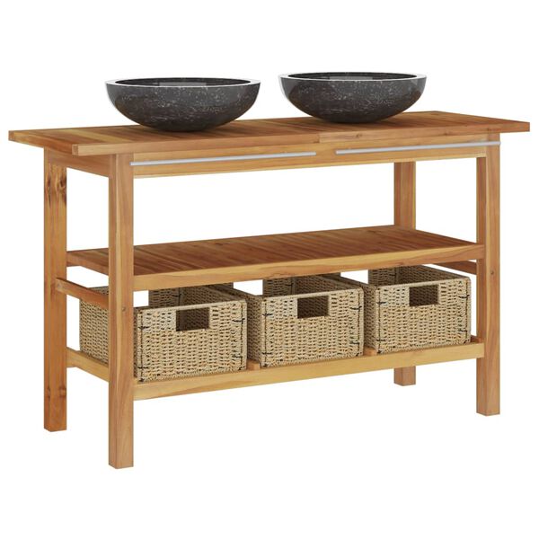 vidaXL Tvättställsskåp med handfat svart marmor massiv teak