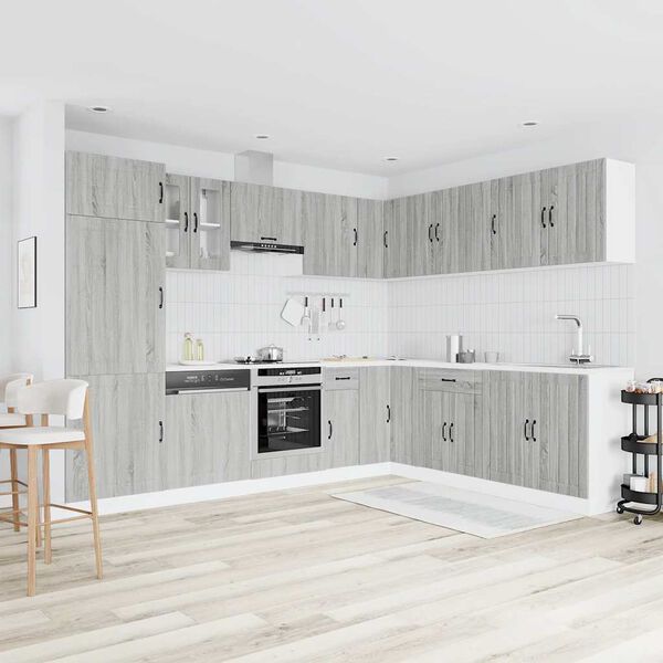 vidaXL Köksskåpsset Lucca 14 delar grå sonoma konstruerat trä