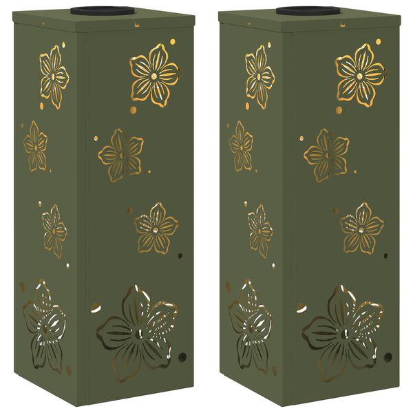 vidaXL Solar LED Stig Ljus 2 pcs Olivgr&ouml;n Kallvalsat st&aring;l