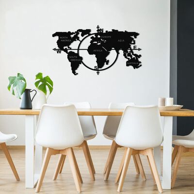 Homemania Väggdekoration World Map 100x56 cm svart metall