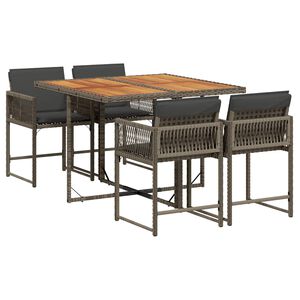 vidaXL Matgrupp f&ouml;r tr&auml;dg&aring;rden med dynor 5 delar gr&aring; konstrottning