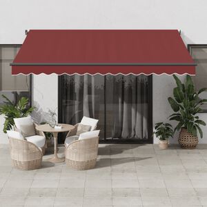 vidaXL Markis automatiskt inf&auml;llbar med LEDs vinr&ouml;d 400x350 cm