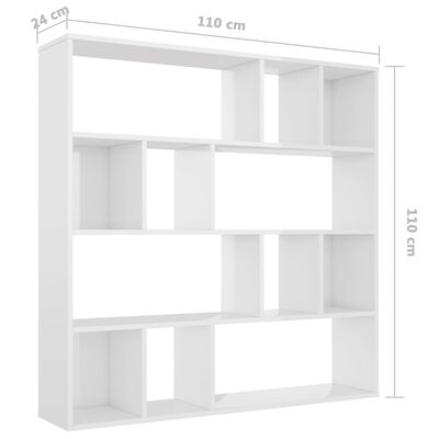 vidaXL Rumsavdelare/bokhylla högglans vit 110x24x110 cm spånskiva