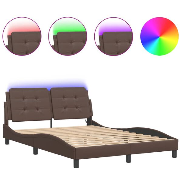 vidaXL Bed Frame with LED without Mattress "Zadar" Brown 120x200 cm