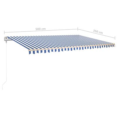 vidaXL Markis med stolpar manuellt infällbar 5x3,5 m blå och vit