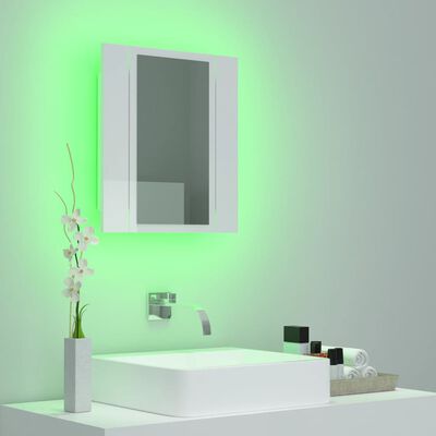 vidaXL Spegelskåp för badrum LED vit högglans 40x12x45 cm akryl