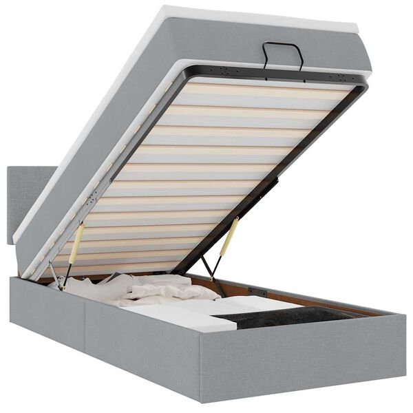 vidaXL Ottoman sängram med madrass ljusgrå 90x190 cm tyg