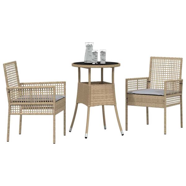 vidaXL Tr&auml;dg&aring;rdsm&ouml;belset 3 pcs Beige Poly rattan