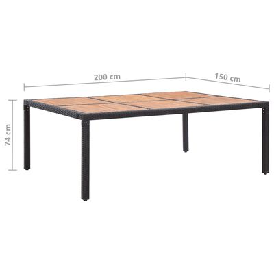 vidaXL Trädgårdsbord svart 200x150x74 cm konstrotting och akaciaträ