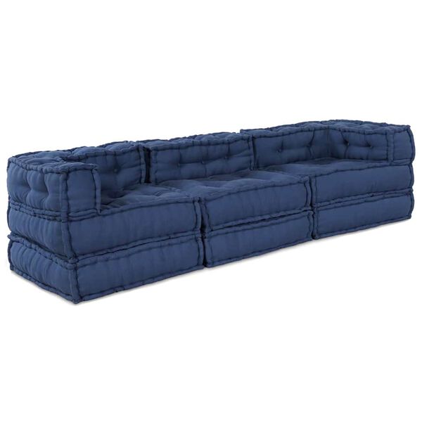 vidaXL Modulär soffa 3 pcs Indigo tyg