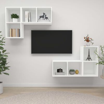 vidaXL Väggmonterade tv-skåp 4 st vit konstruerat trä