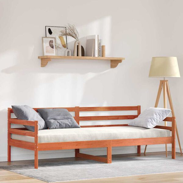 vidaXL Dagsäng med huvudgavel Vaxbrun Massiv furu