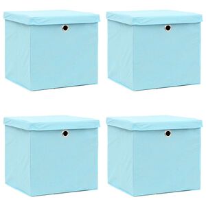 vidaXL F&ouml;rvaringsl&aring;dor med lock 4 st babybl&aring; 32x32x32 cm tyg
