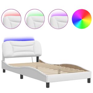 vidaXL Bed Frame with LED without Mattress "Hvar" White 100x203 cm