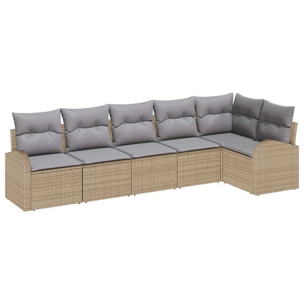 vidaXL Trädgårdsoffset med kudde 6 pcs Beige Poly rattan