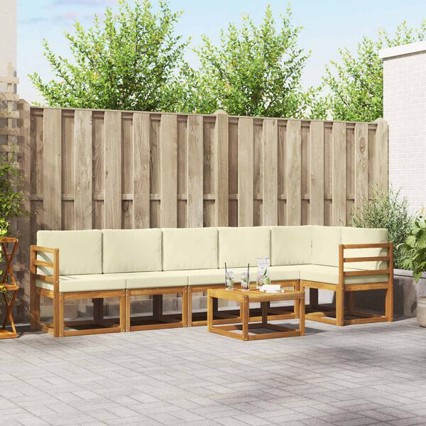 vidaXL Utomhussoffset med kudde 7 pcs Naturlig och Gr&auml;dde