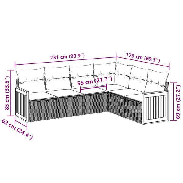 vidaXL Loungegrupp med dynor 6 delar svart konstrotting