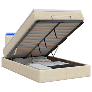 vidaXL Ottoman-s&auml;ng med madrass och LED Gr&auml;ddvit 120 x 200 cm Tyg